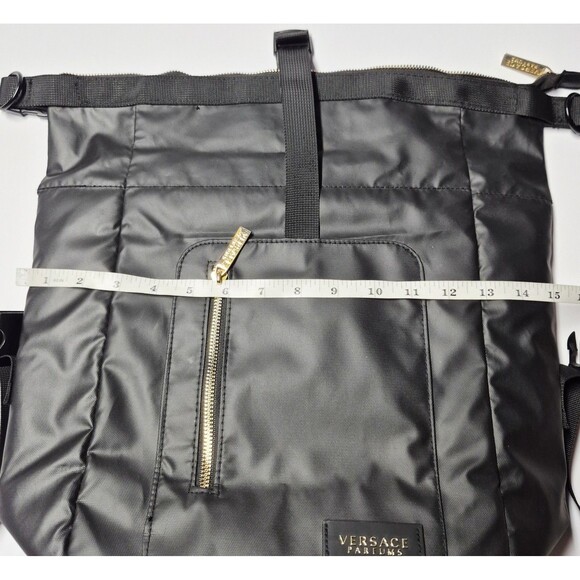 VERSACE Parfums Convertible Rider Backpack Shoulder Tote Bag Black Gold NWOT main image 9